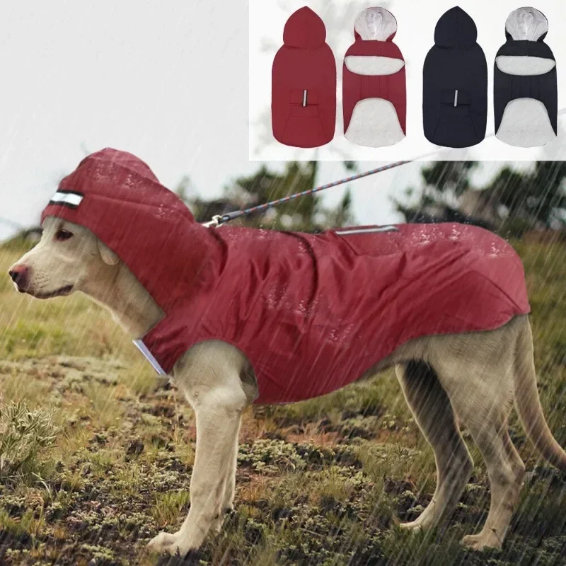 Dog Raincoat - 中型大型犬防水フード付きジャケットレイン服反射ストライプ屋外レインコートアクセサリー