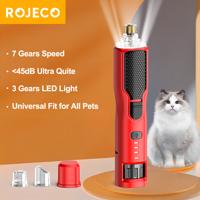 Pet Nail Grinder - ROJECO ペット用電動爪研ぎ器 充電式 犬用爪切り LEDライト付き 7段階速度調整可能
