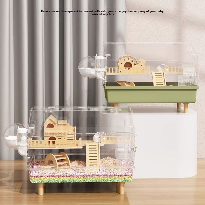 Hamster Cage Wheel - 60cm大型アクリル製ハムスターケージ、フルビューデザイン、プレミアムシリアンハムスターヴィラ、取り外し可能なトレイとエクササイズホイール、繁殖用ボックス
