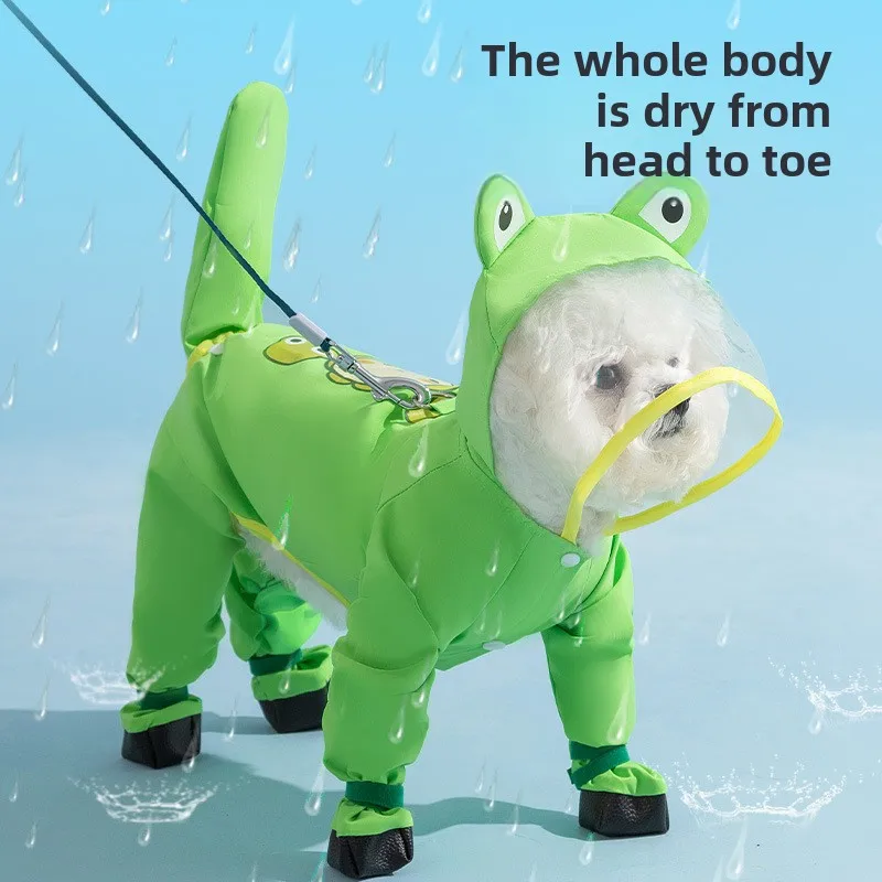 Dog Raincoat - ペット用防水レインコート,足付き犬用レインコート,犬用ポンチョ,バッグテール,4本足