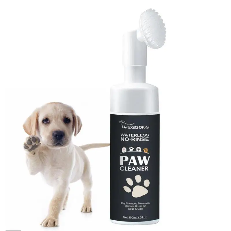 Dog Paw Cleaner - 100mlペット用足裏クリーナーフォーム、犬猫用足裏クリーナー、水を使わないペット用シャンプー、犬用ブラシ付き、すすぎ不要の猫の足裏ディープクレンザー