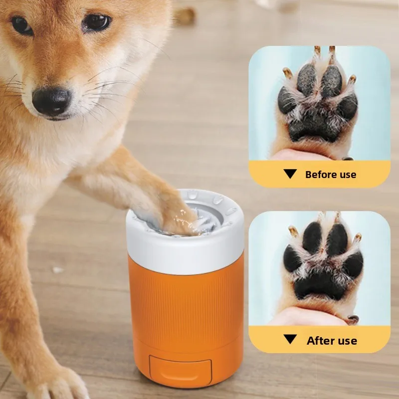 Dog Paw Cleaner - 半自動ペット足洗いカップ、犬猫用ソフトシリコンブラシ付き、泥だらけの足を素早く洗うためのポータブル足洗い器