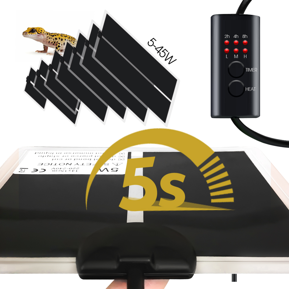 Reptile Heating Mat - 爬虫類用の調整可能な温度コントローラー,加熱パッド,EUプラグ,テラリウム,登山,ペット,屋内ガーデン,苗,暖かい,5〜20W