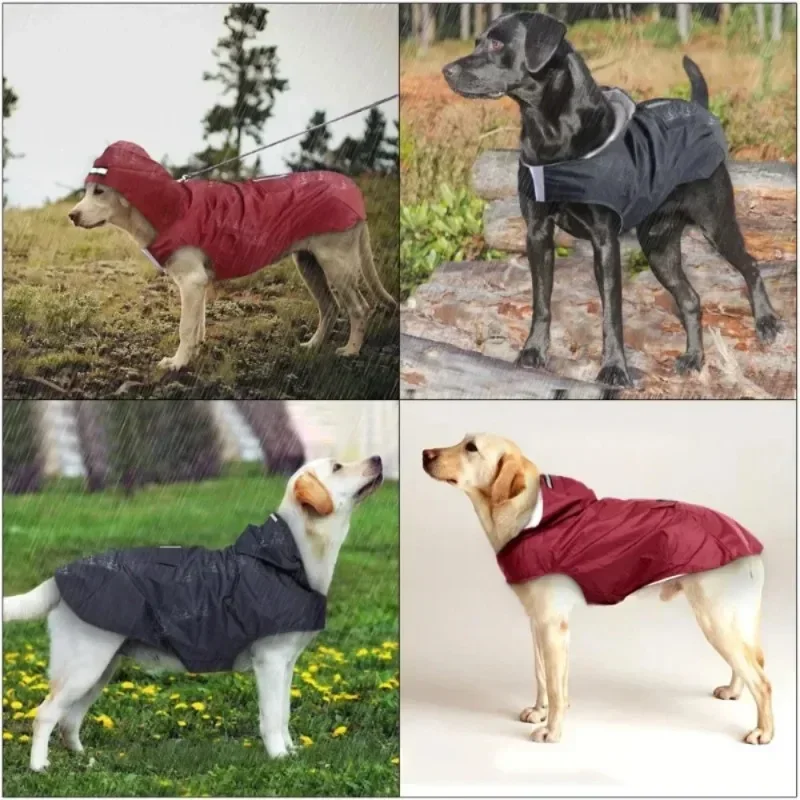 中型大型犬防水フード付きジャケットレイン服反射ストライプ屋外 - Dog Raincoat のレビューと価格