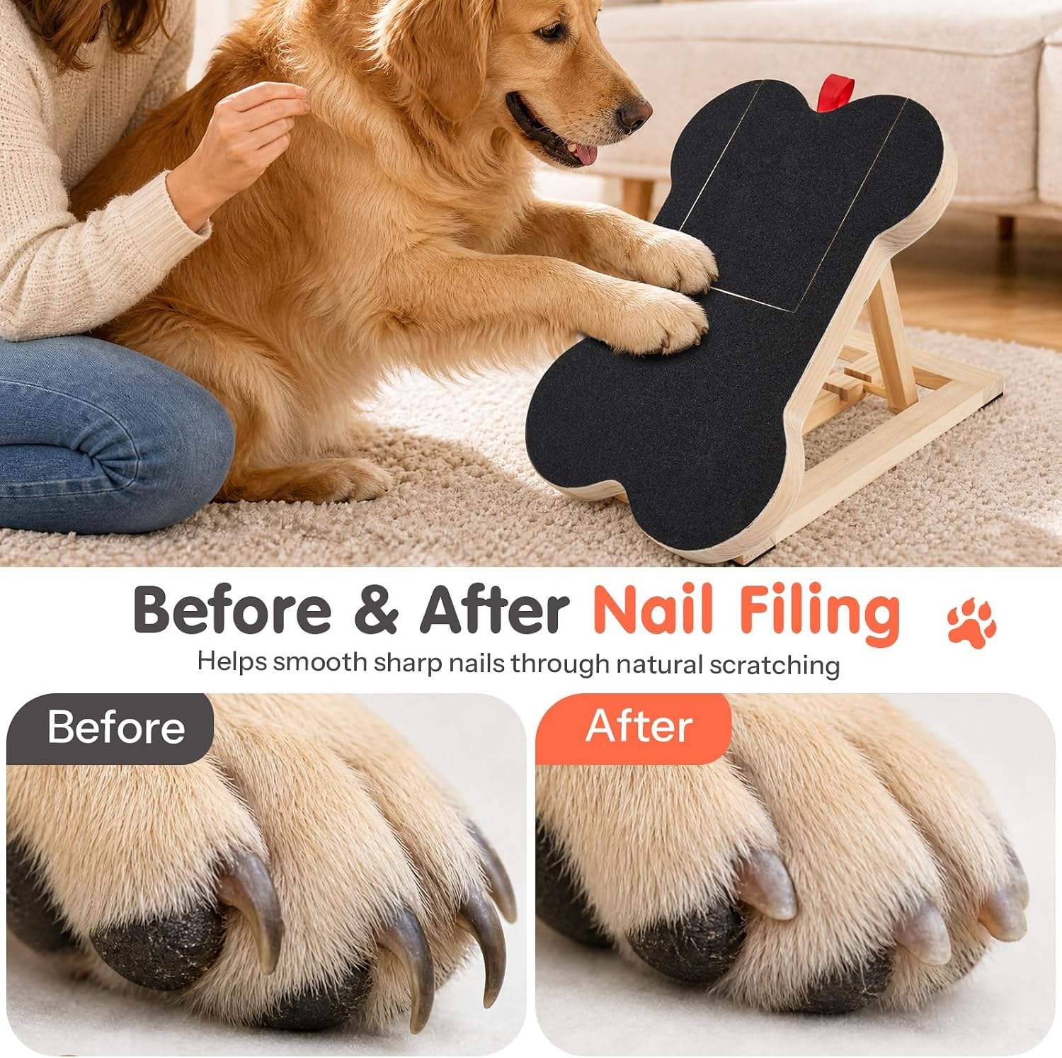 木製犬用爪とぎボード、引き出し式トリムパッド付き、内蔵おやつ - Pet Nail Grinder のレビューと価格