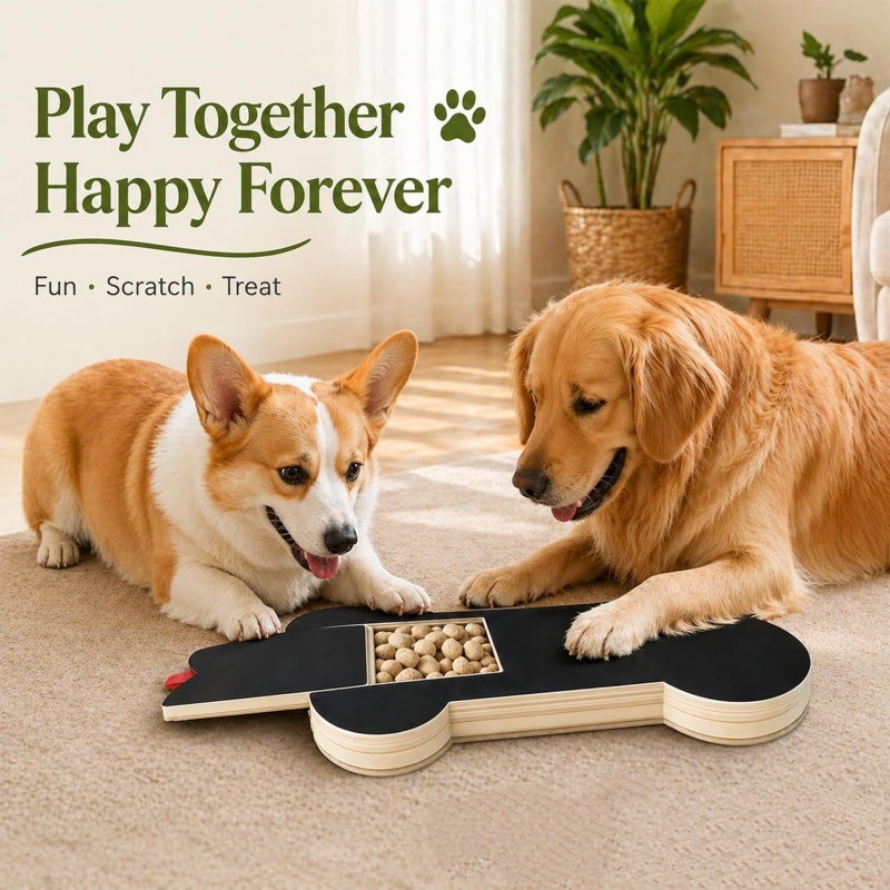 木製犬用爪とぎボード、引き出し式トリムパッド付き、内蔵おやつ - Pet Nail Grinder のレビューと価格