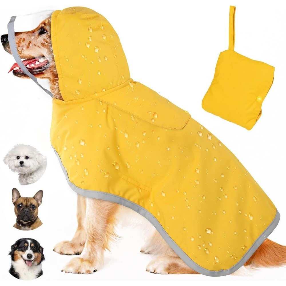 防水犬用フード付きレインコート反射ストリップ付き防風ペットレ - Dog Raincoat のレビューと価格