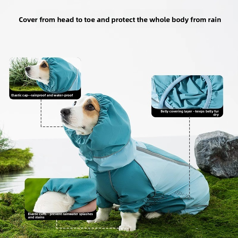 2026年フルカバーカラーブロック犬用レインコート、四足防水 - Dog Raincoat のレビューと価格
