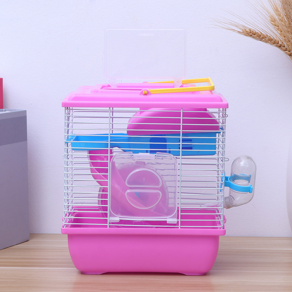 二層構造のハムスターケージ ピンクのスライドデザイン ランニ - Hamster Cage Wheel のレビューと価格